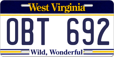 WV license plate OBT692