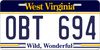 WV license plate OBT694