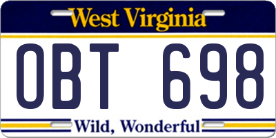WV license plate OBT698