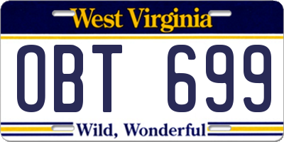 WV license plate OBT699