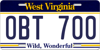 WV license plate OBT700