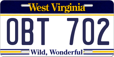 WV license plate OBT702