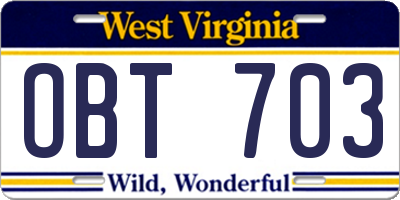 WV license plate OBT703