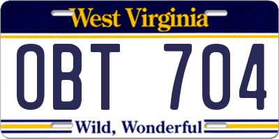 WV license plate OBT704