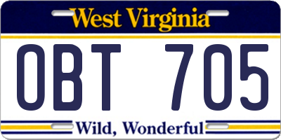 WV license plate OBT705