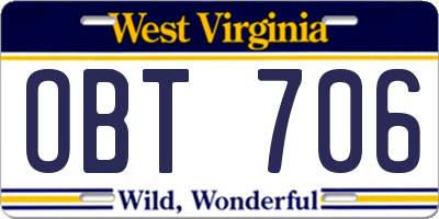 WV license plate OBT706