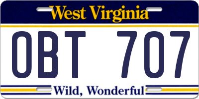 WV license plate OBT707