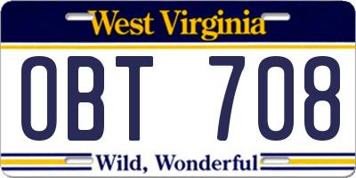 WV license plate OBT708