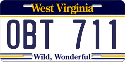 WV license plate OBT711