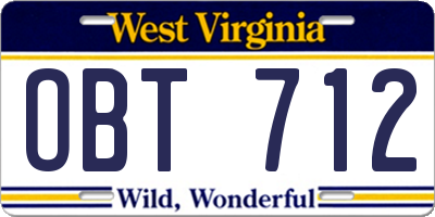 WV license plate OBT712