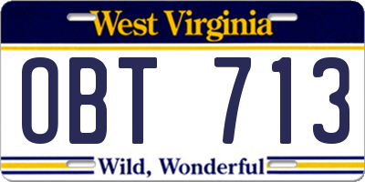 WV license plate OBT713
