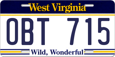 WV license plate OBT715