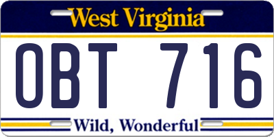 WV license plate OBT716