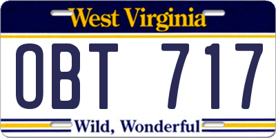 WV license plate OBT717