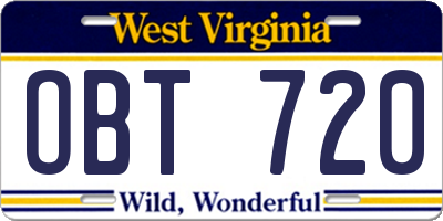 WV license plate OBT720