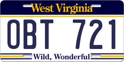 WV license plate OBT721