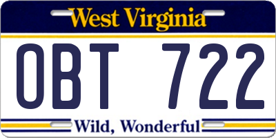 WV license plate OBT722