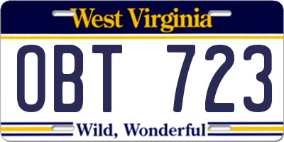 WV license plate OBT723