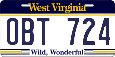 WV license plate OBT724