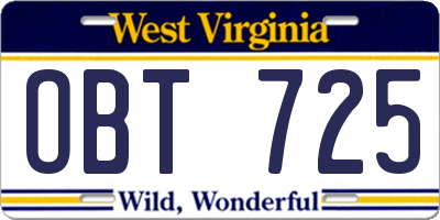 WV license plate OBT725