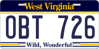 WV license plate OBT726