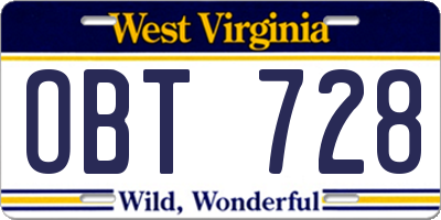 WV license plate OBT728