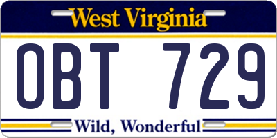 WV license plate OBT729