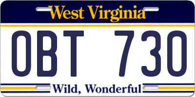 WV license plate OBT730