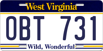 WV license plate OBT731