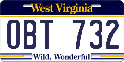 WV license plate OBT732