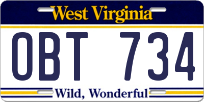 WV license plate OBT734