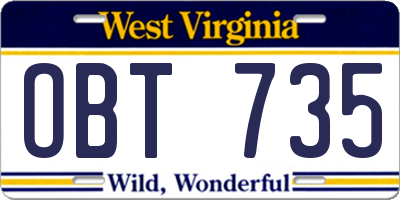 WV license plate OBT735