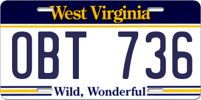 WV license plate OBT736