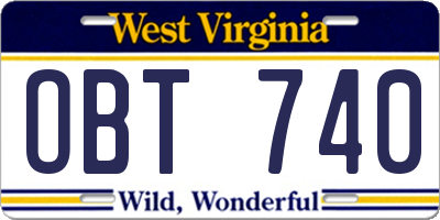 WV license plate OBT740