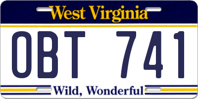 WV license plate OBT741