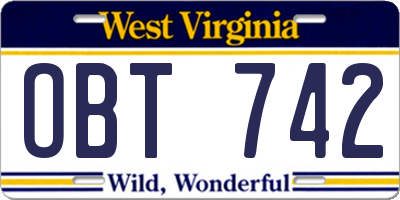WV license plate OBT742