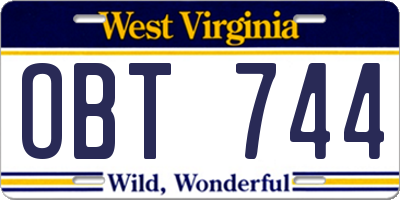WV license plate OBT744