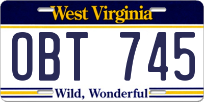 WV license plate OBT745