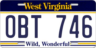 WV license plate OBT746