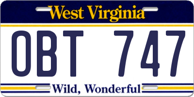 WV license plate OBT747