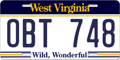 WV license plate OBT748