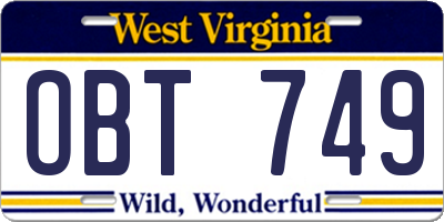 WV license plate OBT749