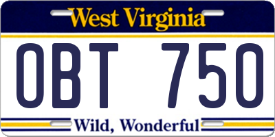 WV license plate OBT750