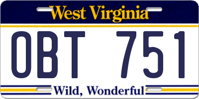 WV license plate OBT751