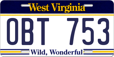 WV license plate OBT753