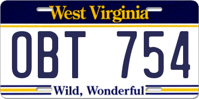 WV license plate OBT754