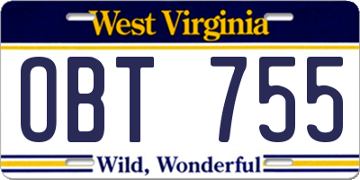 WV license plate OBT755