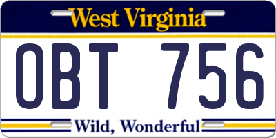 WV license plate OBT756