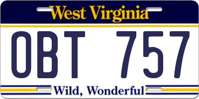 WV license plate OBT757