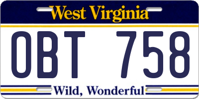 WV license plate OBT758